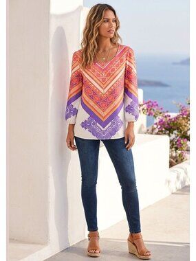 Peach Love Cream California Quarter Sleeve Blouse Size Small